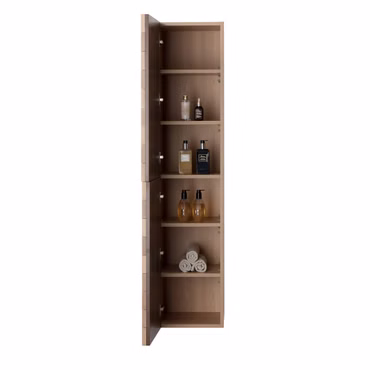 MOVEA Hochschrank 160cm 2 Türen Grifflos Softclose Reversibel Helle Eiche Multiplex Eschenfurnier Blockmuster