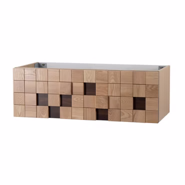 Waschtischunterschrank-Set MOVEA 120 cm Waschbecken mattweiß Mineralguss mit Unterschrank helle Eiche Blockmuster