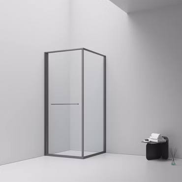 BELVIT Inslide Duschkabine 90x90 cm Schiebetür nach innen öffnend Sicherheitsglas 6 mm Anti Kalk Platzsparend Reversibel Klarglas Dunkelgrau