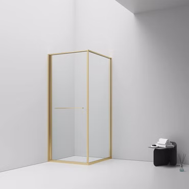 BELVIT Inslide Duschkabine 90x90 cm Schiebetür nach innen öffnend Sicherheitsglas 6 mm Anti Kalk Platzsparend Reversibel Klarglas Gebürstetes Gold