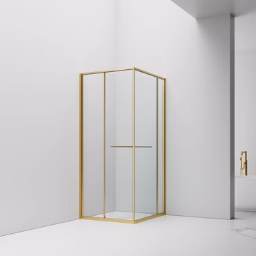 BELVIT Inslide Duschkabine 90x90 cm Schiebetür nach innen öffnend Sicherheitsglas 6 mm Anti Kalk Platzsparend Reversibel Klarglas Gebürstetes Gold