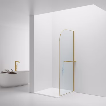 BELVIT Walk In begehbare Dusche 100x200cm Klarglas Gold abgerundet mit Handtuchhalter