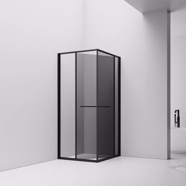 BELVIT Inslide Duschkabine 90x90 cm Schiebetür nach innen öffnend Sicherheitsglas 6 mm Anti Kalk Platzsparend Reversibel Rauchglas Mattschwarz