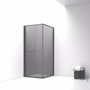 BELVIT Inslide Duschkabine 90x90 cm Schiebetür nach innen öffnend Sicherheitsglas 6 mm Anti Kalk Platzsparend Reversibel Rauchglas Mattschwarz