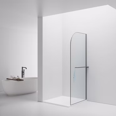 BELVIT Walk In begehbare Dusche 100x200cm Klarglas Grau abgerundet mit Handtuchhalter