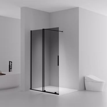 BELVIT Begehbare Dusche mit Schiebetür Mattschwarz Graues Rauchglas 8 mm Sicherheitsglas Anti Kalk Reversibel 120x200 cm