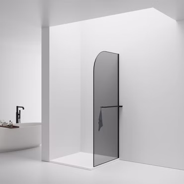 BELVIT Walk In begehbare Dusche 100x200cm Klarglas Mattschwarz abgerundet mit Handtuchhalter