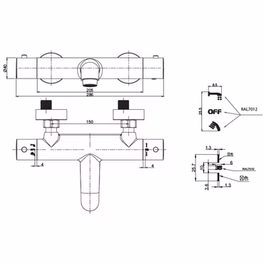 BELVIT Thermostatische Duscharmatur Badewannenmischer Chrom Temperaturbegrenzer für Komfort