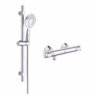 GROHE QuickFix Precision Flow Thermostat Dusch Set mit Aloni Slim Duschstange 3 Strahl Chrom