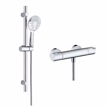 Dusch Set mit Hansgrohe Ecostat 1001 CL Brausethermostat und Belvit Slim Handbrause chrom