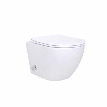 BELVIT WC Komplettset spülrandloses Dusch-WC Bidetfunktion Armatur mit Vorwandelement 75-82 cm Softclose Deckel Drückerplatte Weiß