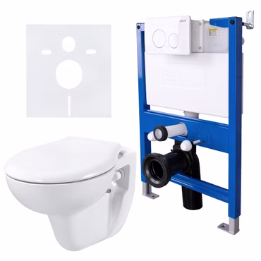 BELVIT WC Komplettset Hänge-WC mit Bidet Vorwandelement 75-82 cm Softclose Deckel Drückerplatte Weiß