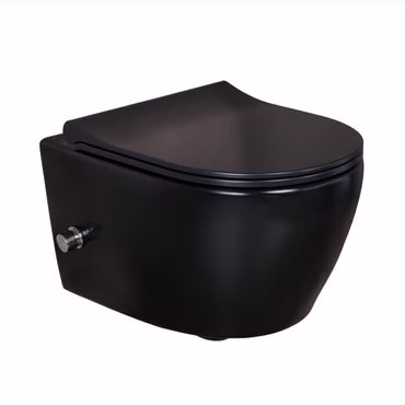 BELVIT Wand-WC Set Schwarz matt spülrandlos mit Bidetfunktion Vorwandelement 75-82 cm Softclose Deckel Drückerplatte