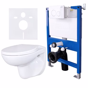 BELVIT WC Komplettset Wand-WC Weiß spülrandlos Soft-Close Deckel Vorwandelement 75-82 cm Drückerplatte