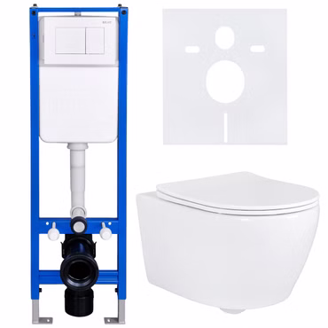 BELVIT WC Komplettset spülrandlos mit Bidetfunktion Eck-Vorwandelement Soft-Close Sitz Drückerplatte Weiß