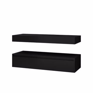 BELVIT LINUVA Waschtischunterschrank 120 cm Mattschwarz Doppel-Unterschrank Set MDF Wandmontage Badezimmer Möbel modern