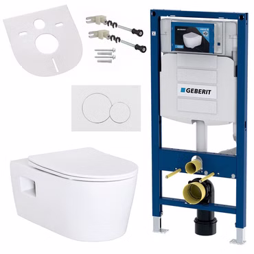 Hansgrohe EluPura S Wand-WC Komplettset mit Softclose Deckel Geberit Duofix UP320 Vorwandelement Sigma01 Betätigungsplatte Wandanker Schallschutz