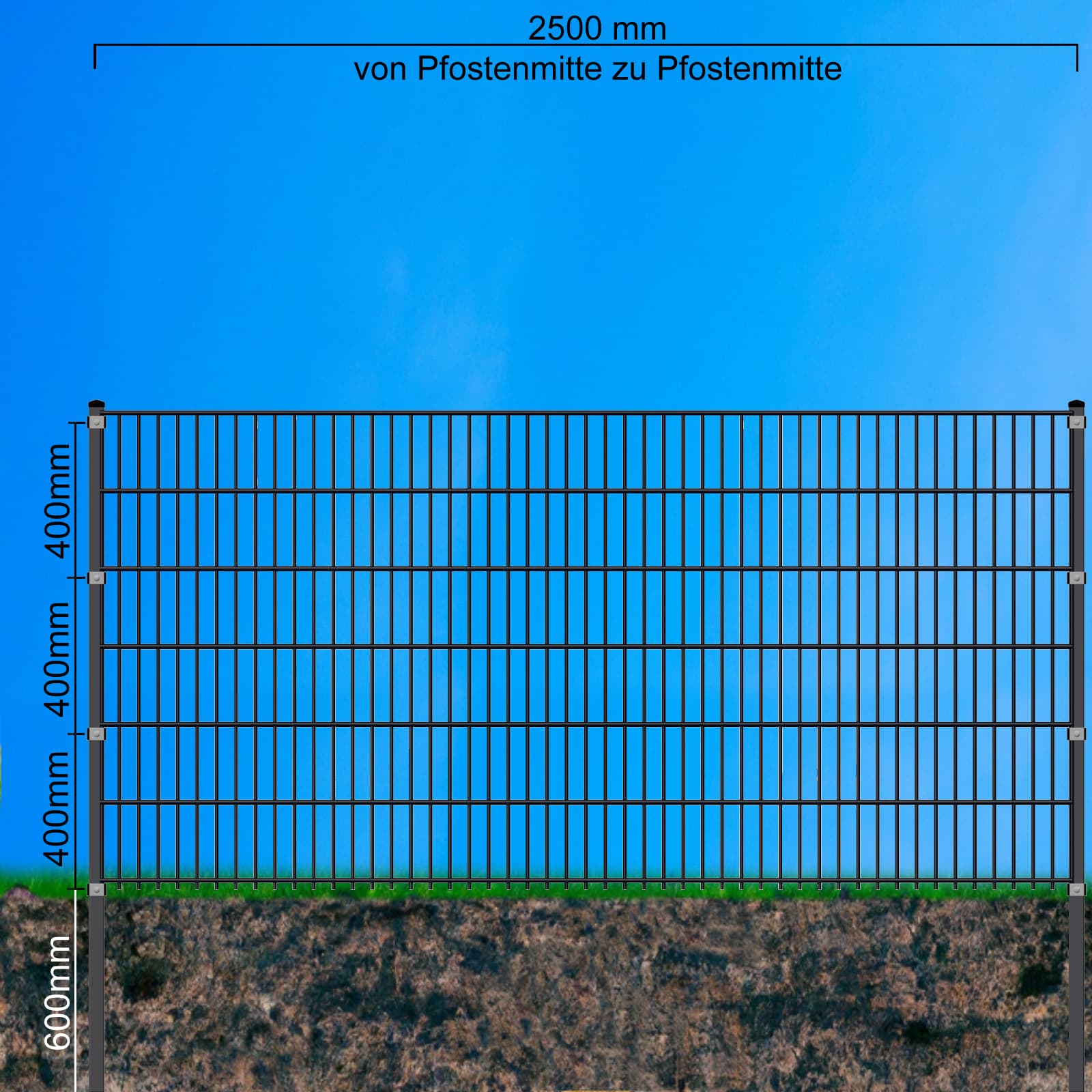 Gartenzaun Höhe 1230 mm Doppelstabmattenzaun Anthrazit 1230 mm