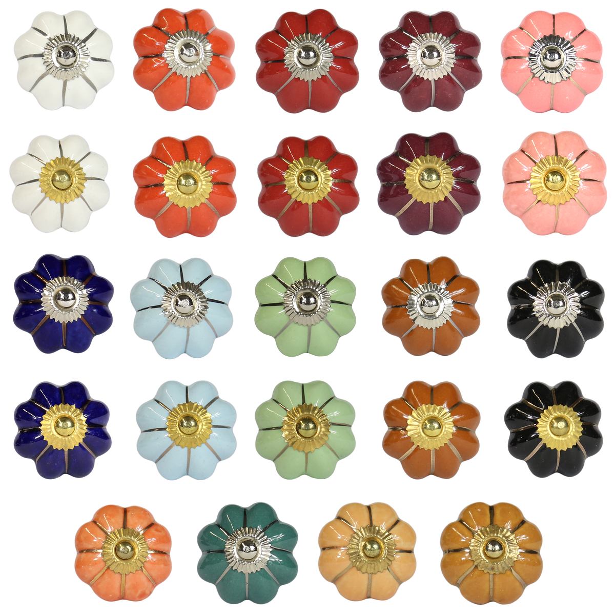 Möbelgriff Blumen Form geschwungen Schubladengriff Möbelknopf Landhausstil Porzellan Keramik Knopf Messing viele Farben