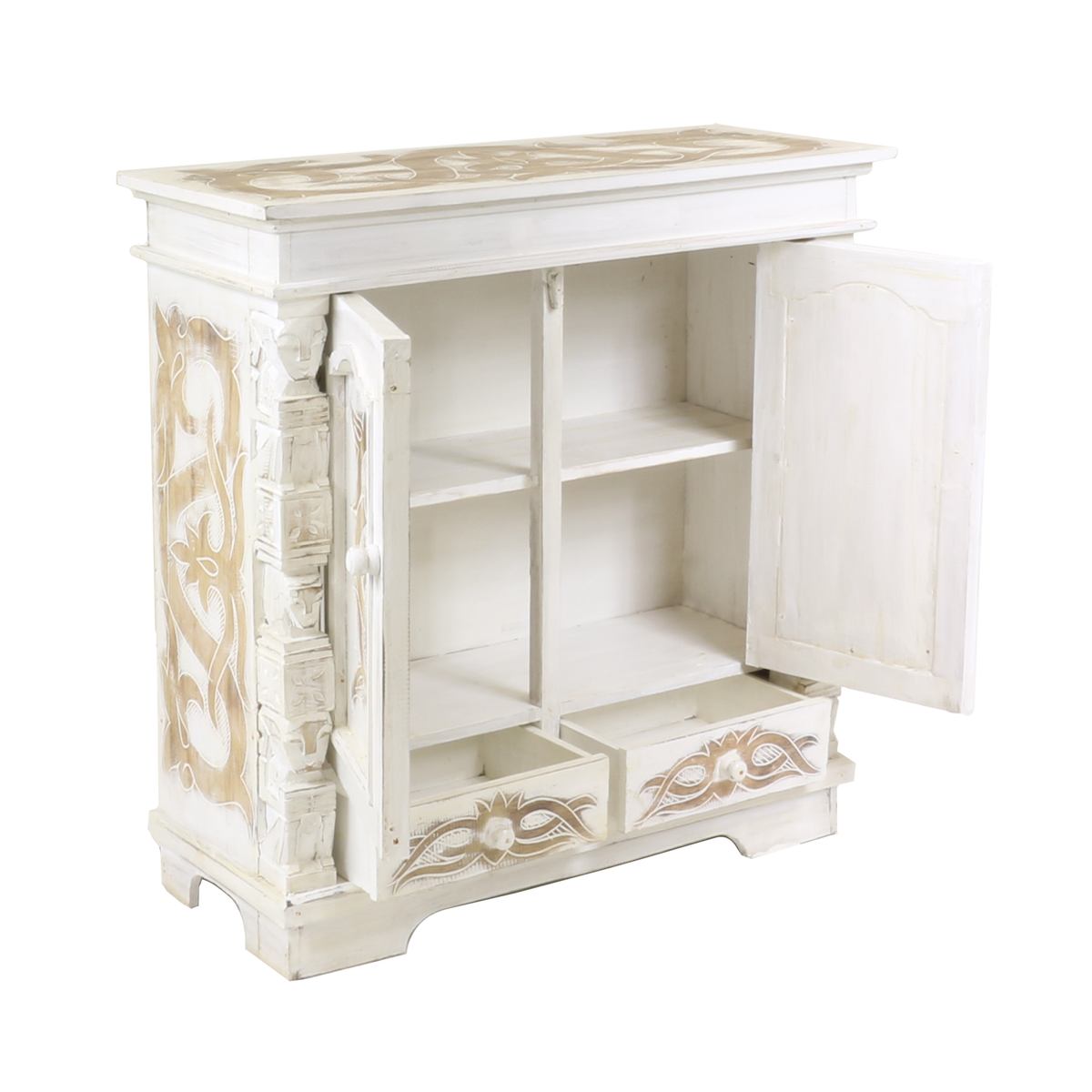 Schrank Kommode Sideboard Flurschrank Dielenschrank Telefonschrank Tribal 80 x 80 cm Weiß