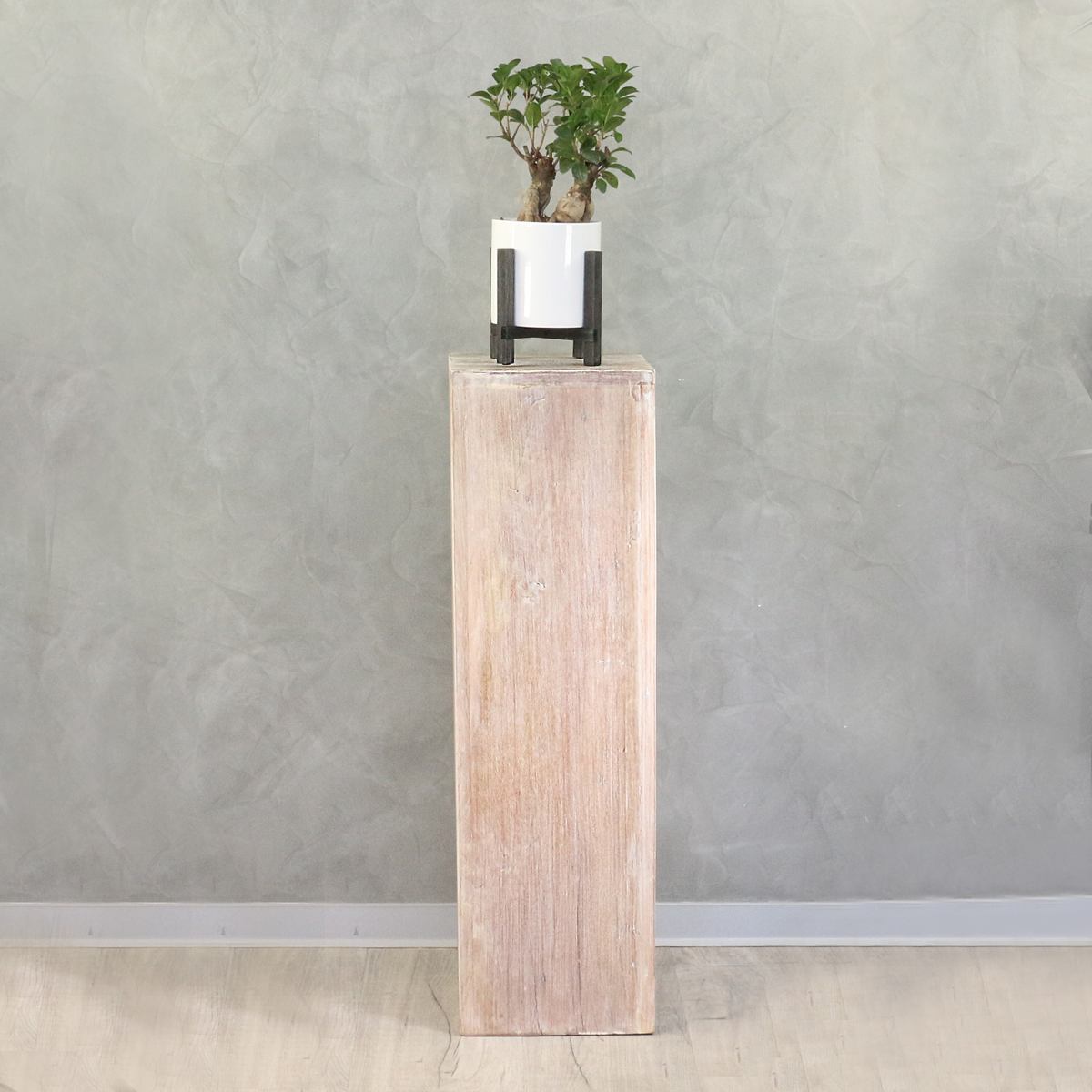 Säule Holzsäule Dekosäule Podest Ständer Sockel Blumenständer Holz Weiß/Whitewash klein 65 cm
