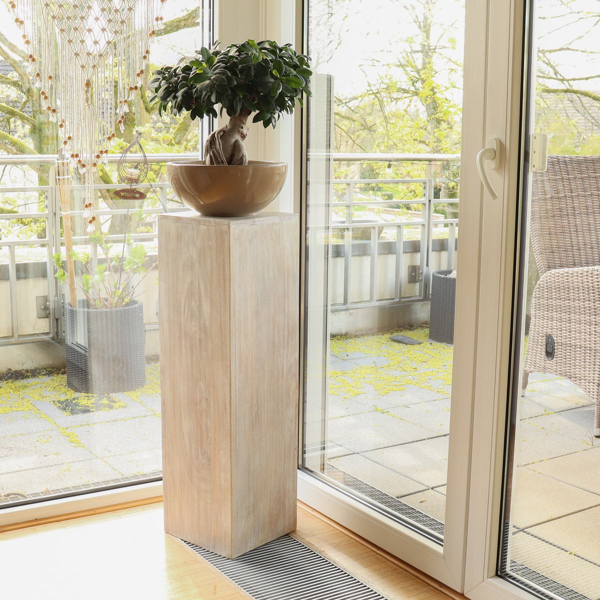 Säule Holzsäule Dekosäule Podest Ständer Sockel Blumenständer Holz Weiß/Whitewash mittel 75 cm
