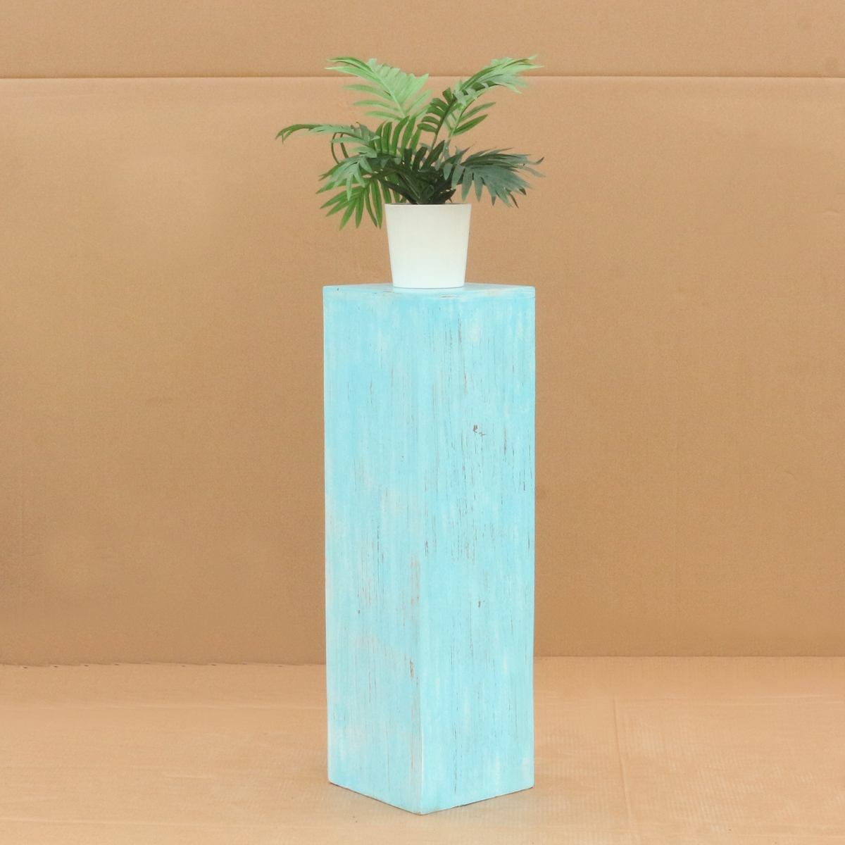 Säule Holzsäule Dekosäule Podest Ständer Sockel Blumenständer Holz Türkis mittel 75 cm