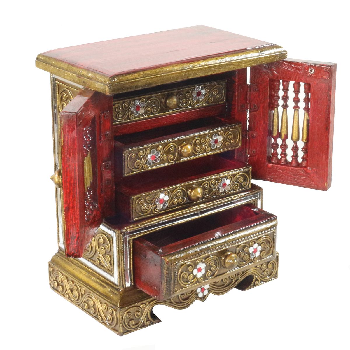 Edler Schmuckschrank Schmuckschatulle Schränkchen Aufbewahrung Schmuck Schmuckkasten Holzkasten Holz Kästchen Gold 25 cm