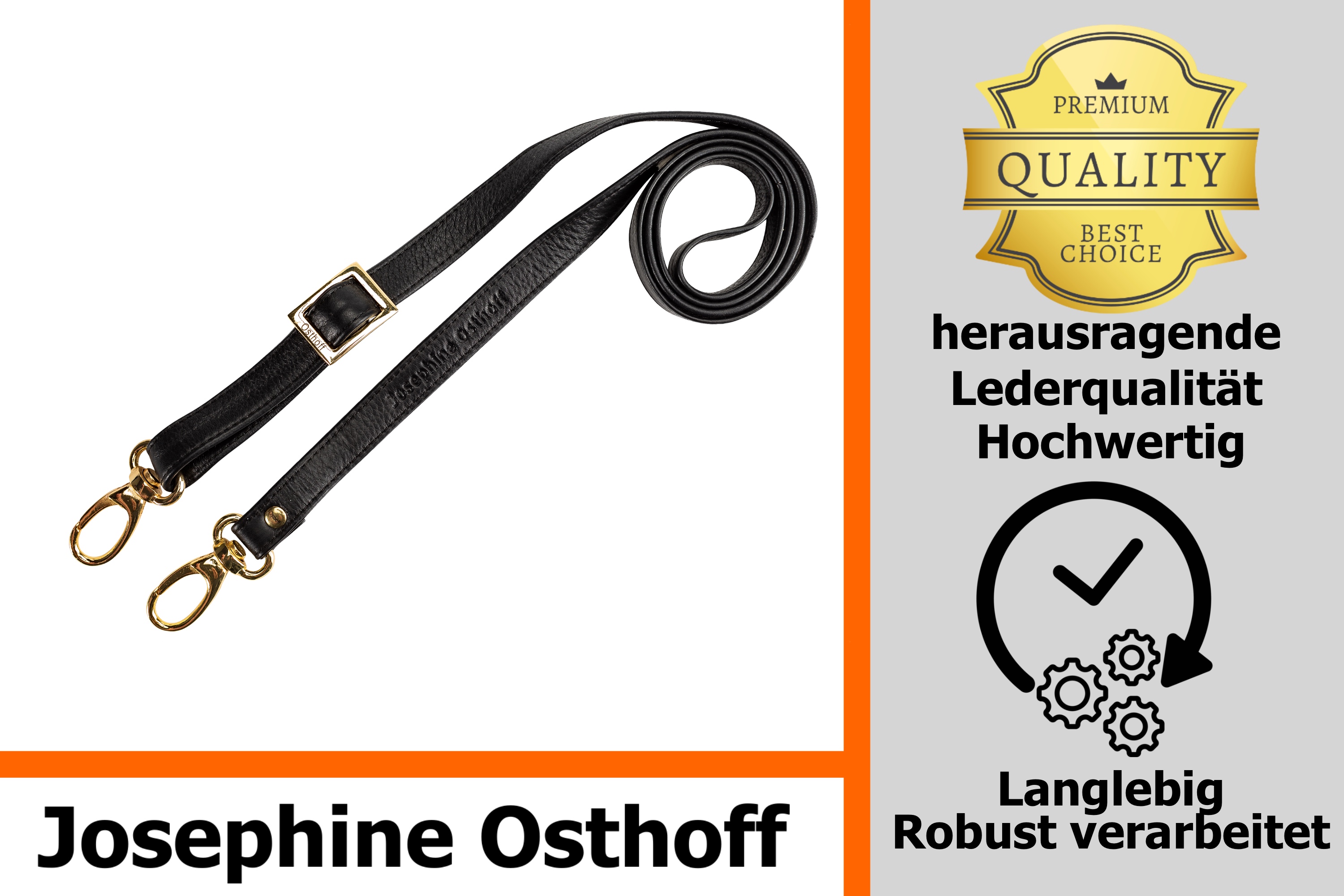 Josephine Osthoff - SCHULTERRIEMEN Echtleder Ersatzriemen Gurt Crossbody Strap Ersatz 135 cm Länge 2 cm Breite