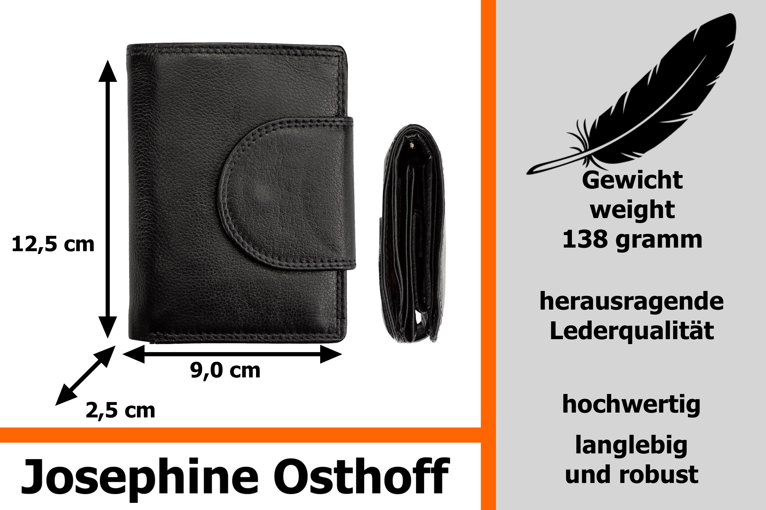 Josephine Osthoff Geldbörse Damen Wiener Schachtel, Platz für 11 Karten, Minibrieftasche mit Münzfach, Portemonnaie Herren Geldbeutel aus echt Leder mit RFID-Schutz (934)