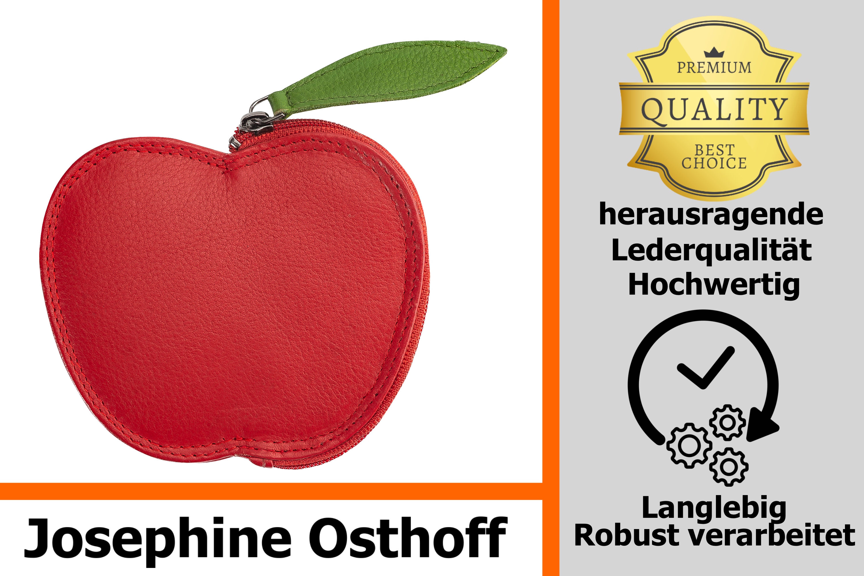 Josephine Osthoff Geldbörse Damen Apfel Portemonnaie klein KleinGeldbörse Münzbörse Geldbeutel Kinder echt Leder RFID-Schutz (901)