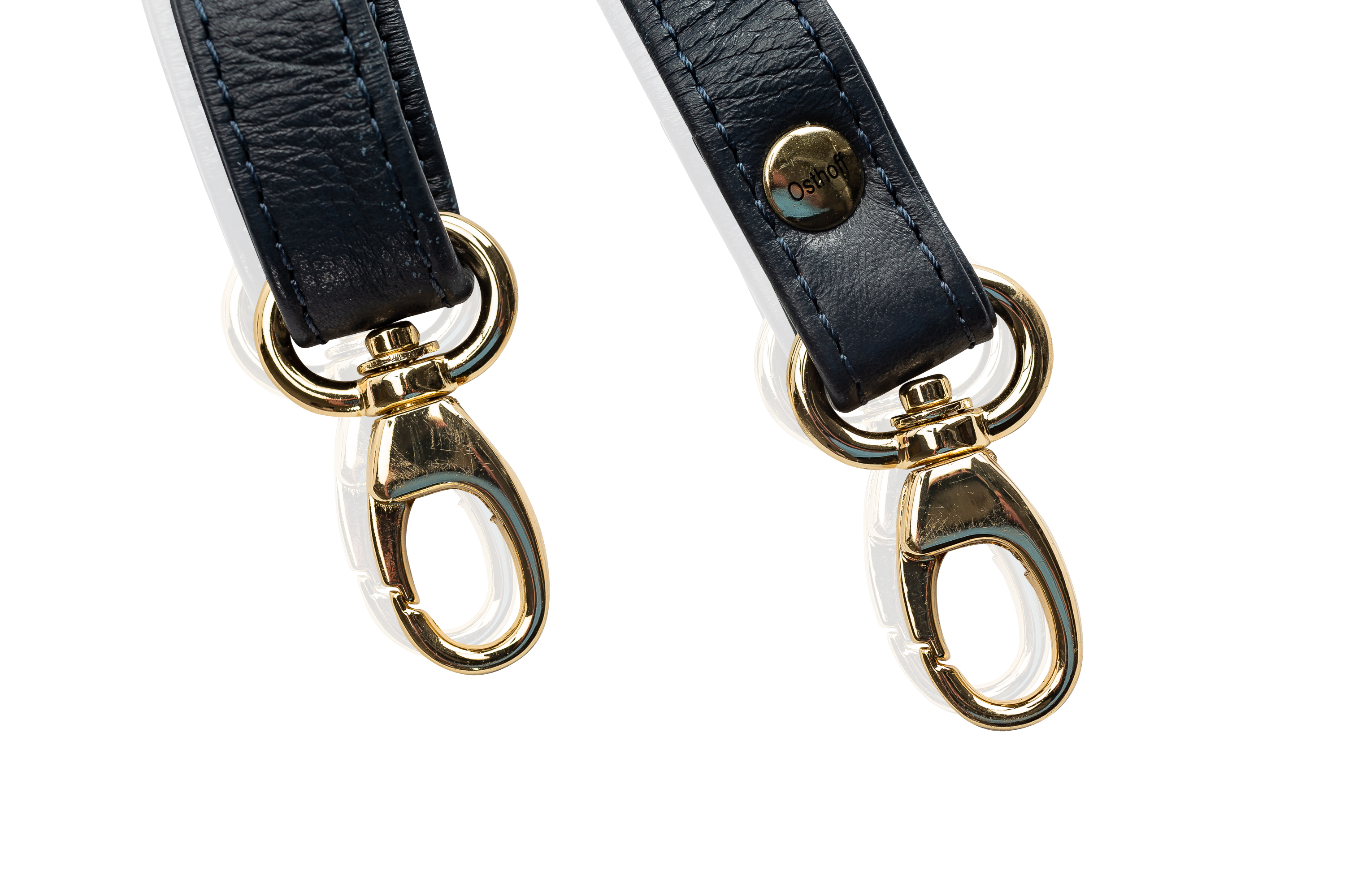 Josephine Osthoff - SCHULTERRIEMEN Leder Echtleder Ersatzriemen Gurt Crossbody Strap Ersatz 135 cm Länge 1,5 cm Breite marine/gold echt Leder