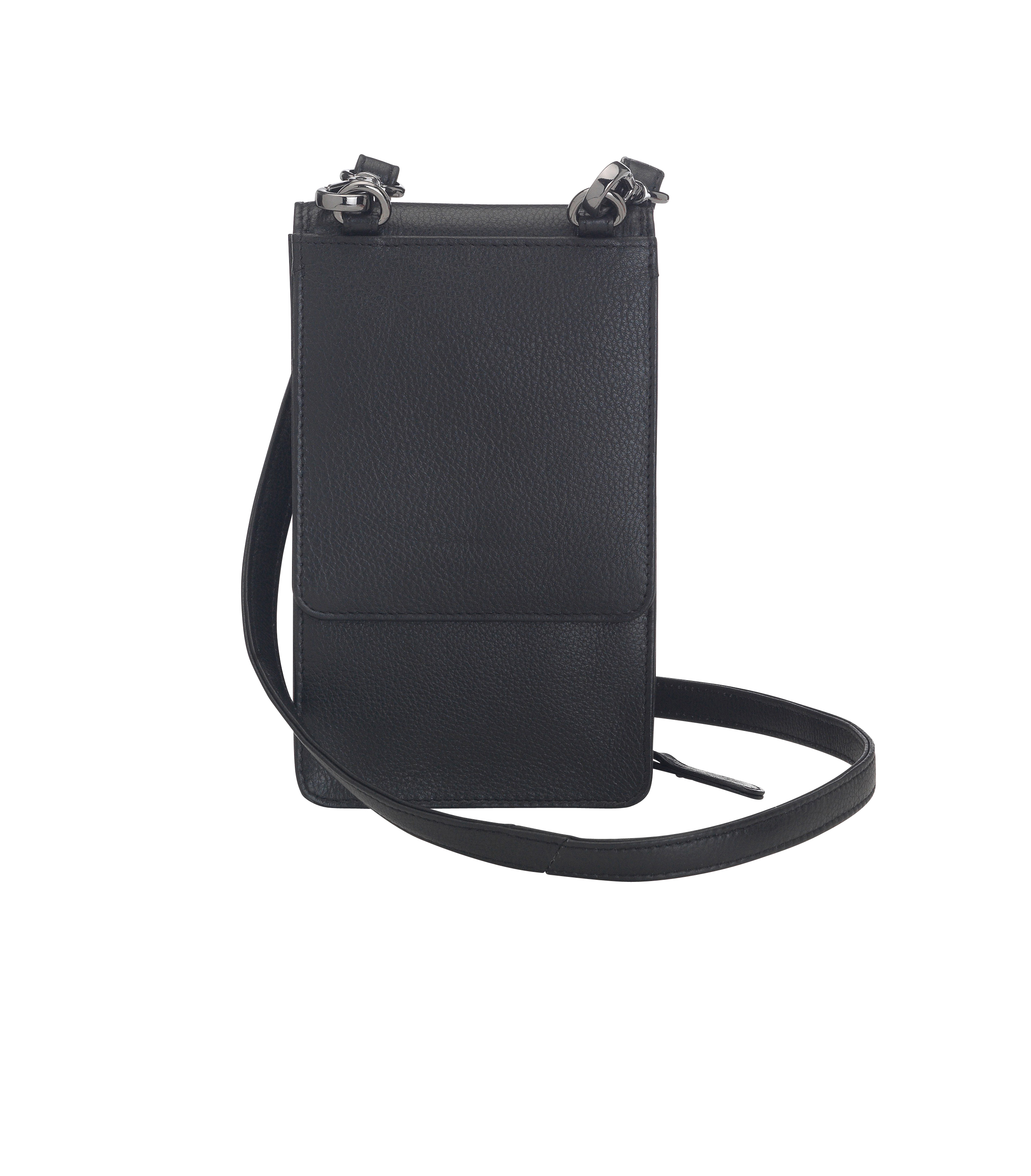 Josephine Osthoff Handy Umhängetasche mit Vortasche für Kopfhörer, handgemacht aus 100% Echtleder, Crossbody Schultergurt, 4 Kartenfächer