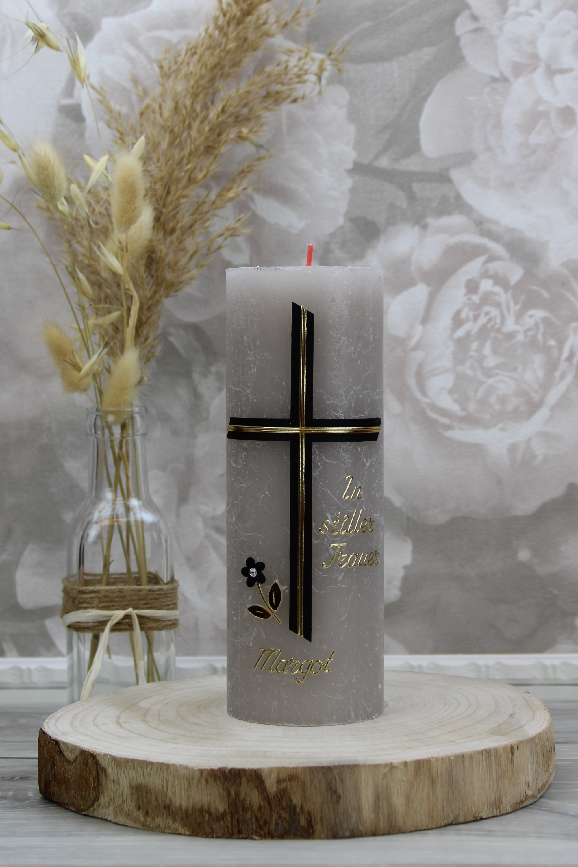 Trauerkerze KREUZ und BLUME 1123