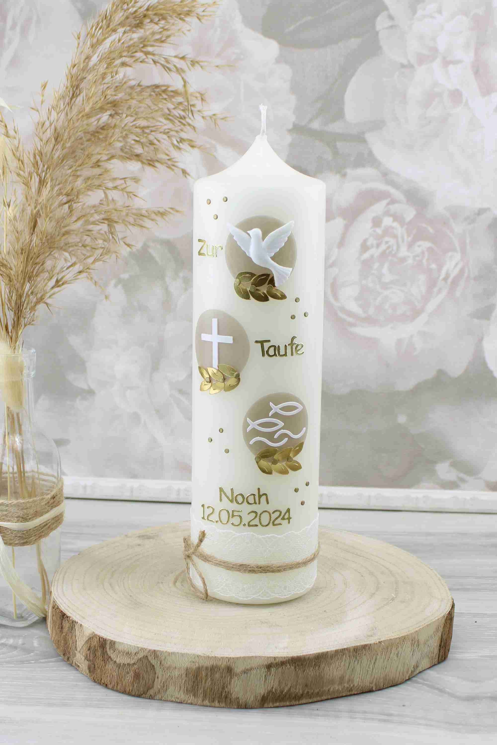 Taufkerze Noah Set mit Kerzenständer und Taufspruch