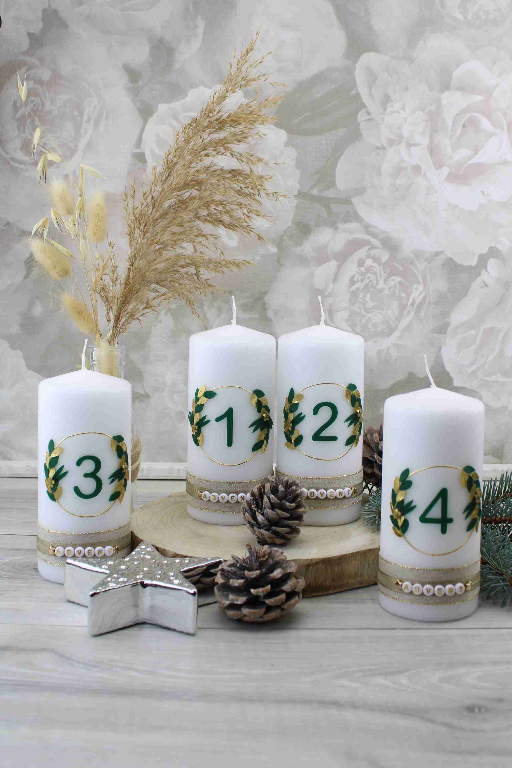 Adventskerzen Weihnachtskerzen Kerzen zum Advent mit Perlenkette