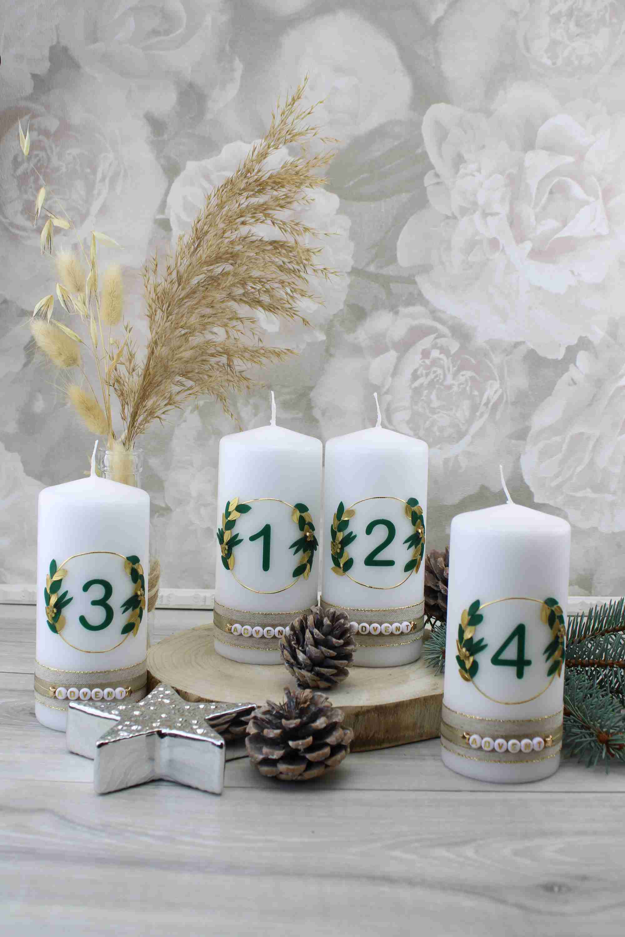 Adventskerzen Weihnachtskerzen Kerzen zum Advent mit Perlenkette
