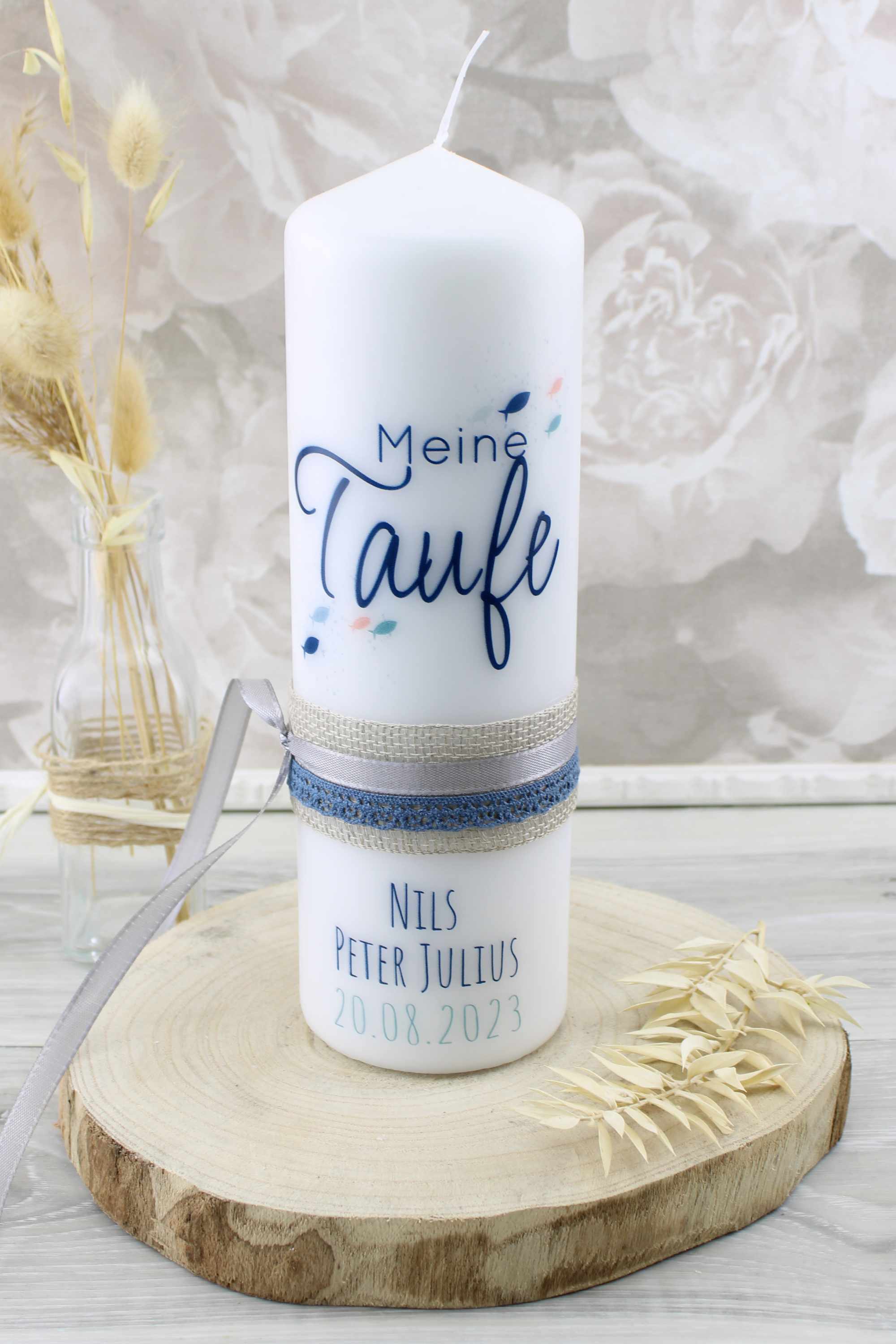 Taufkerze mit Druck personalisiert mit Name und Datum Design Meine Taufe