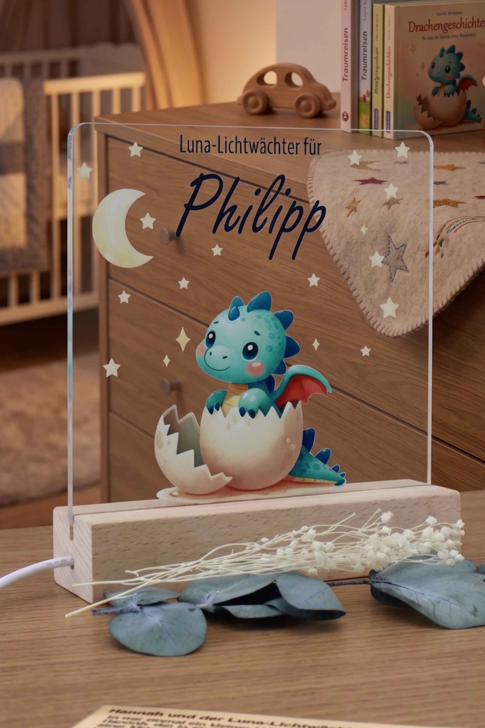 Nachtlicht Luna-Lichtwächter Licht Baby Kinder Geschenk personalisiert mit Name