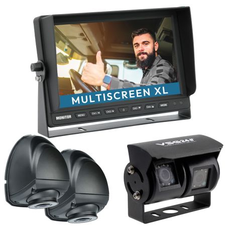 10" Rückfahrkamera Set RUNDUMBLICK XL |  QUAD-Monitor, Doppellinsen & Seitenkamera-Set  90°,120° und 150° Blickwinkel Transporter, Wohnmobil & LKW RVS-24511