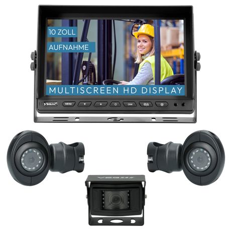 10" Rückfahrkamera Set PROTECT PRO |  mit 2 x HD Seitenspiegel-Kamera 120° & 1 x HD Rückfahrkamera 120 °  RVS-24527