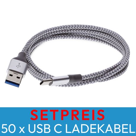 50 x USB Typ C Kabel, 2 Meter, Nylon Typ C Ladekabel und Datenkabel USB C Schnellladekabel 