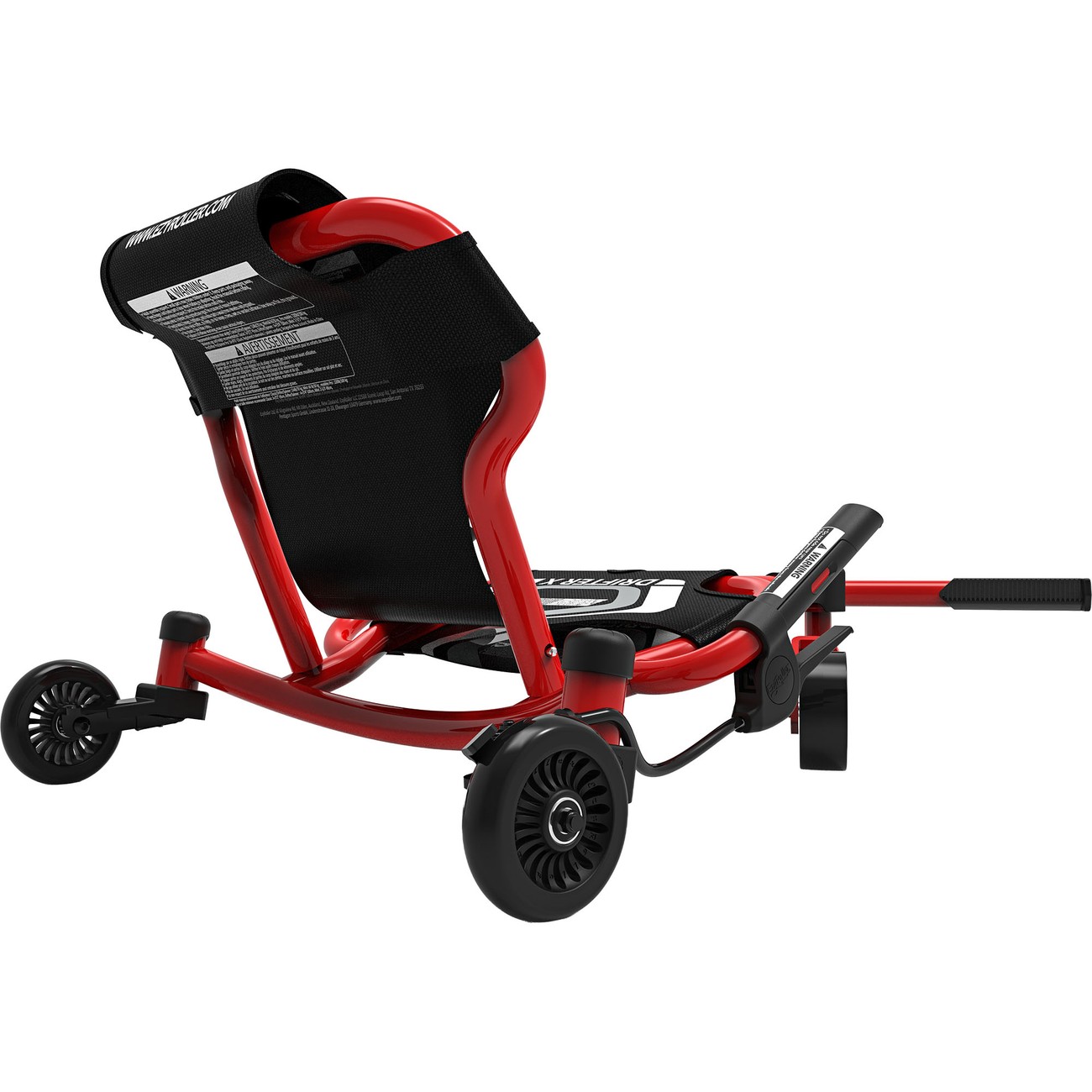 Roter EzyRoller Drifter X Drift Trike frontal mit tiefer Sitzposition und Schlängel-Lenkung