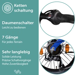 Tretwerk Akimbo Plus blau Die langlebige 7 Gang Kettenschaltung liefert präzise Schaltvorgänge bei hoher Zuverlässigkeit und Langlebigkeit.