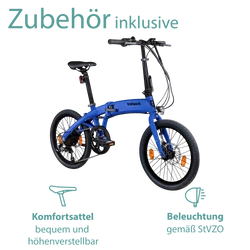 Tretwerk Akimbo Plus blau Das Elektro Faltrad wird mit verkehrssicherer Beleuchtung nach StVZO geliefert.