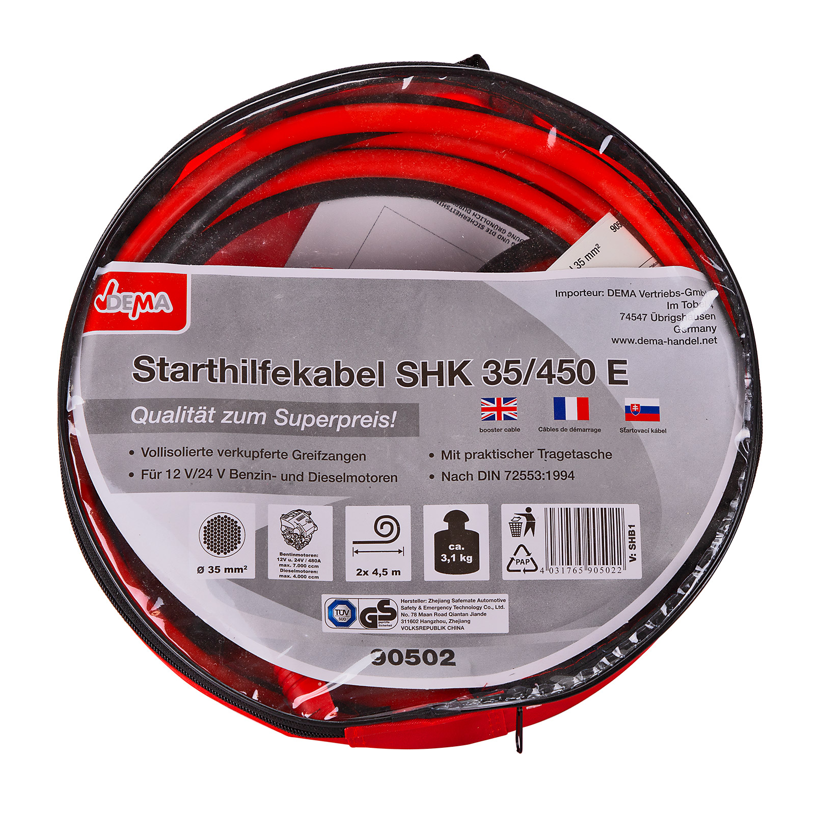 Stanley Startkabels 35 Mm² – 4,5 M, Kopercoated Aluminium, Geschikt Voor 6/12/24V Accu's