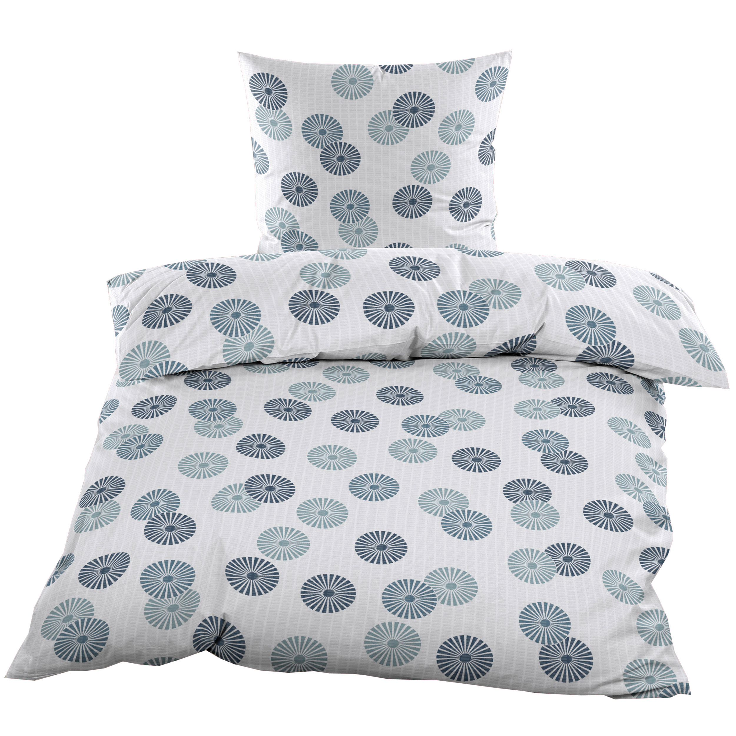 Seersucker Bettwäsche 135x200 Weiß Blau Kreise
