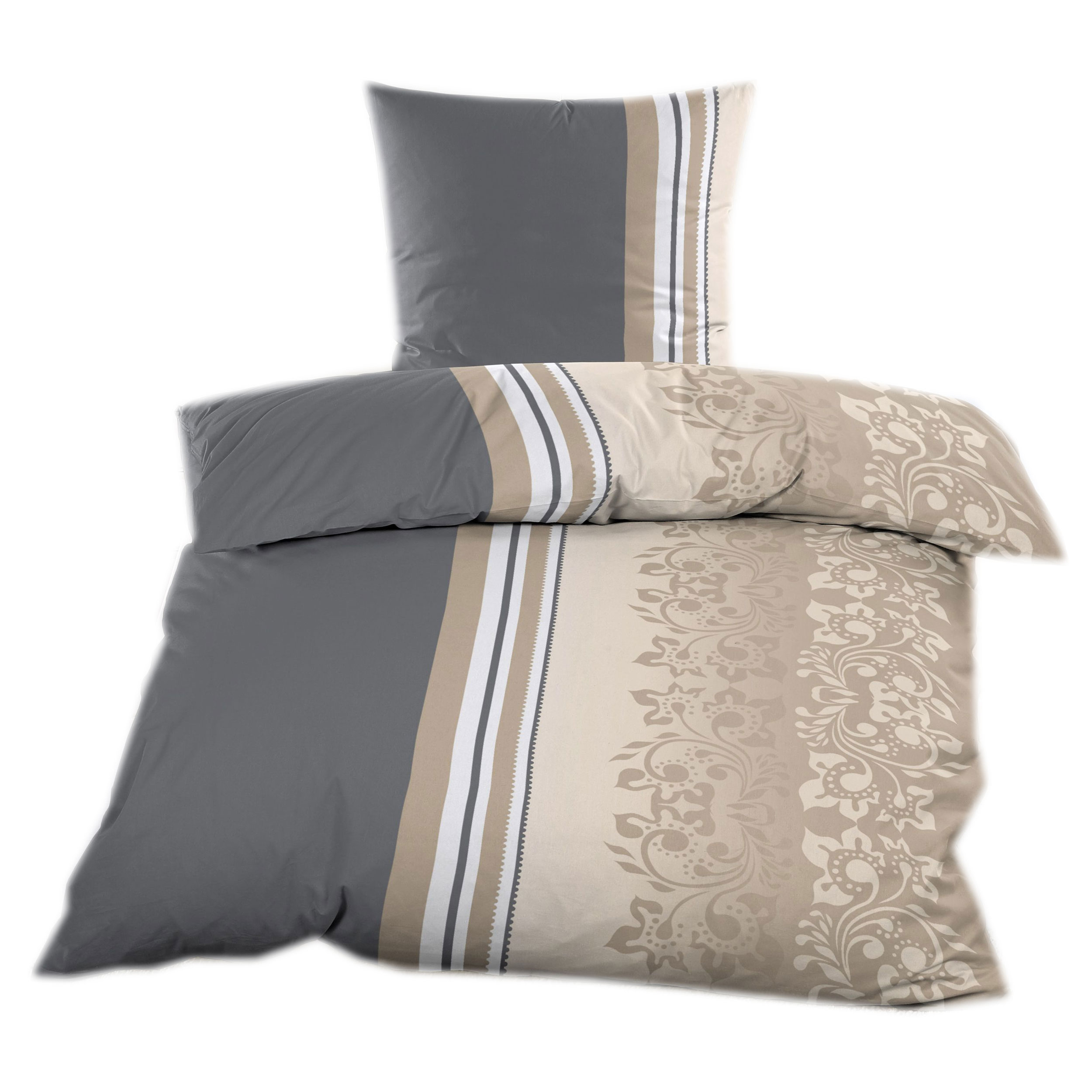 Biber Bettwäsche 135x200 cm in Anthrazit Beige mit Ornamente