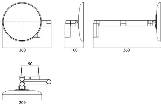 ecv-dim0018691.jpg Skizze zu Wand-Kosmetikspiegel mit Beleuchtung Ø 209mm