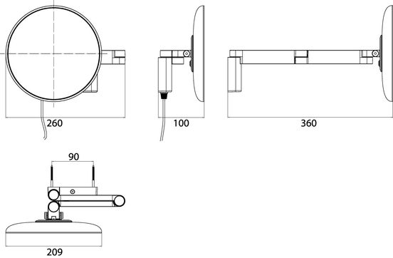 ecv-dim0018693.jpg Skizze zu Wand-Kosmetikspiegel mit Beleuchtung Ø 209mm